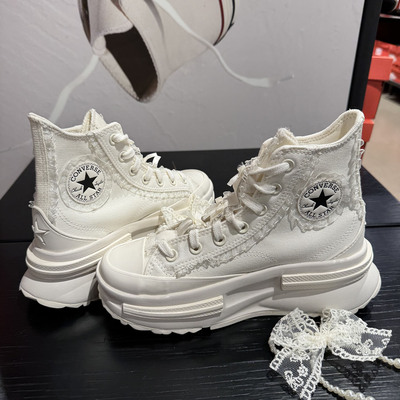 Converse匡威 女子白色蕾丝鞋边RunStarLegacy夹心增高鞋 A10027C