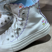 正品 A13528C 高帮帆布鞋 Converse匡威 LIFT女子刺绣花边厚底增高鞋