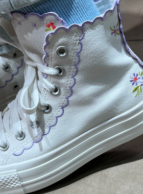 正品Converse匡威 LIFT女子刺绣花边厚底增高鞋高帮帆布鞋A13528C