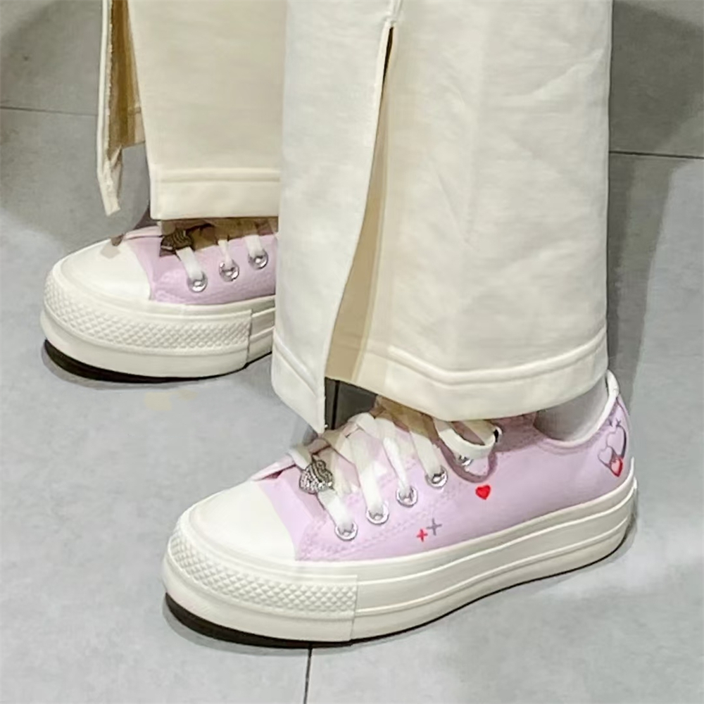 CONVERSE匡威allstar经典款薄粉紫色爱心lift厚底低帮A09115c