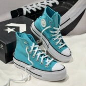 正品 A06492C Lift帆布鞋 Converse匡威 3D小花蓝色厚底增高Hi