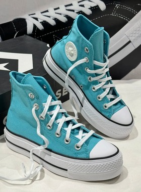正品Converse匡威 3D小花蓝色厚底增高Hi Lift帆布鞋 A06492C