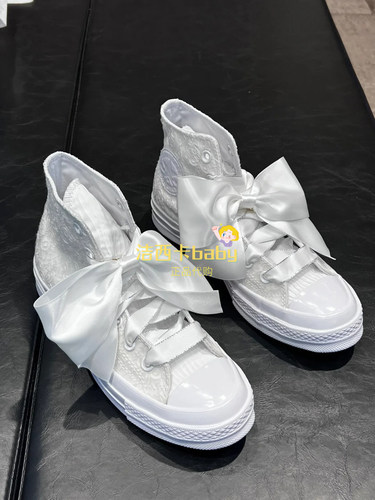 匡威丝绸帆布鞋蝴蝶结小白鞋婚鞋