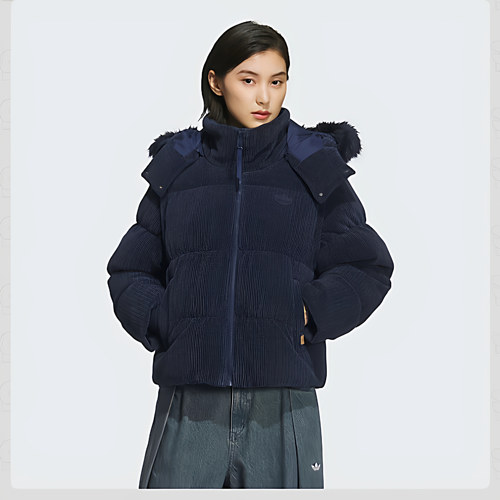 Adidas三叶草25冬女子可拆卸马甲灯芯绒运动羽绒服KS8491