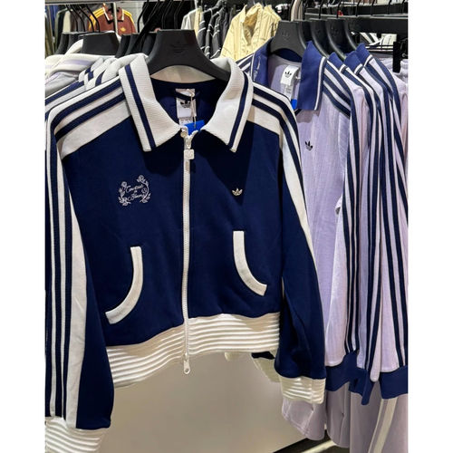 Adidas三叶草26年夏季女子短款学院风拼色运动外套长袖KY2150
