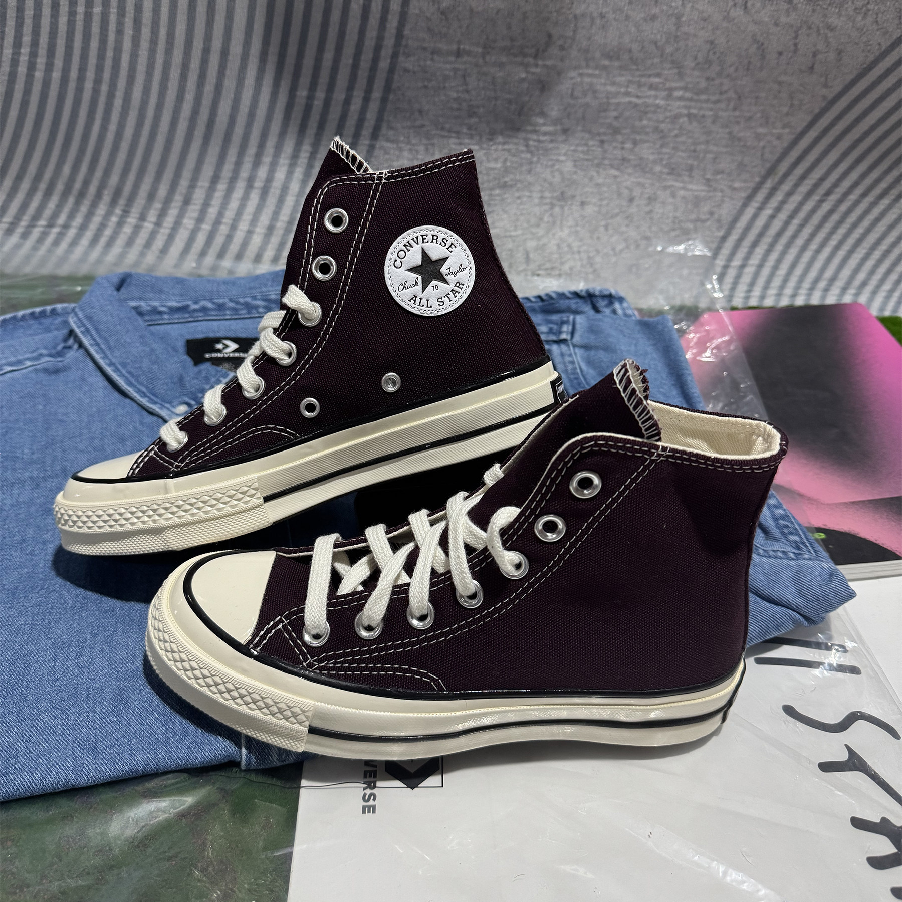 正品Converse匡威 1970S三星标深酒红色高帮男女帆布鞋 169342C