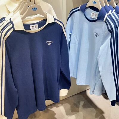 阿迪三叶草经典华夫格翻领长袖