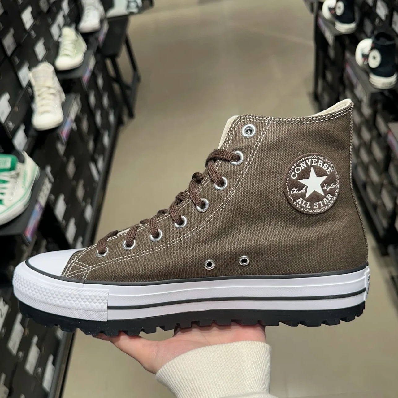 正品匡威All Star Trek新款厚底黑白棕男女同款休闲帆布鞋A06601C
