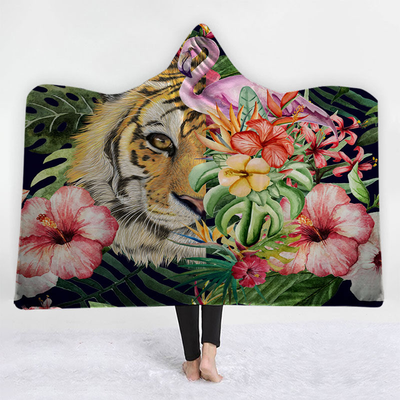 老虎连帽毛毯斗篷戴动物毛毯披风披肩tigris虎午睡毯图片照片DIY