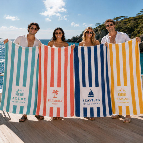 Personalized Logo Stripe Beach Towel, Custom Name Pool Towel