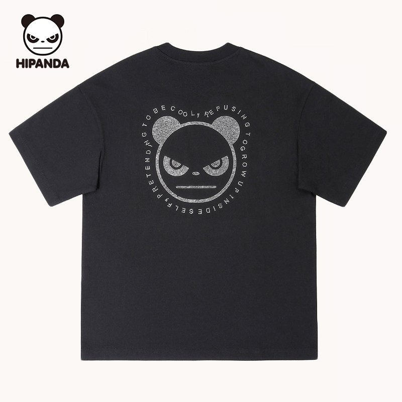 HI PANDA你好熊猫镶钻个性设计短袖2025夏季新款男生潮牌宽松T恤