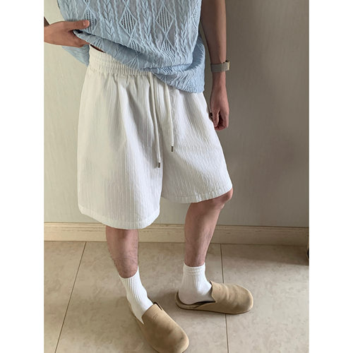HN26ss/夏季轻薄款条纹透气白色凉感短裤男百搭休闲宽松五分裤子