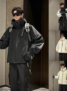 HN潮牌-【双面穿】三合一连帽冲锋夹克户外防风宽松百搭外套男女