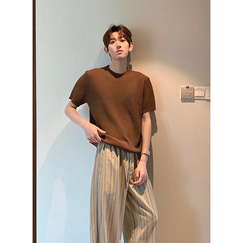 HN26ss【莱赛尔亚麻】夏老钱风针织短袖T恤男女百搭显贵透气半袖