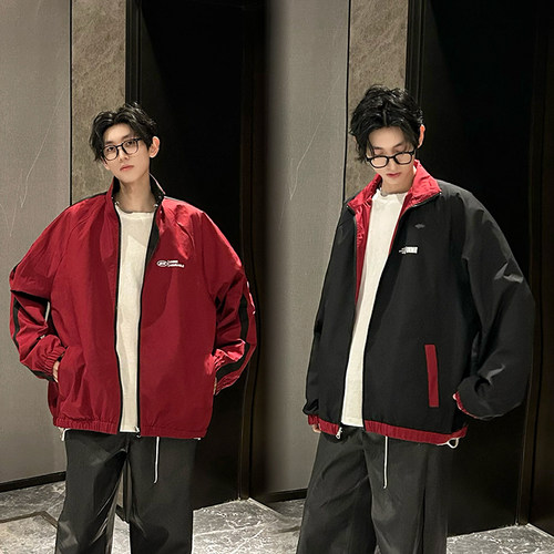 立领春秋宽松两面穿夹克外套情侣