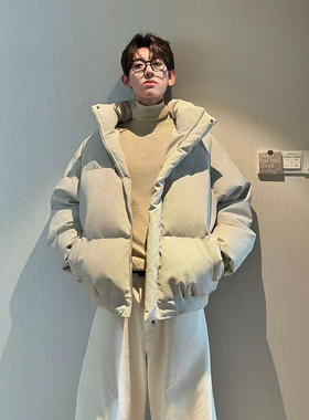 HN潮牌【帆布皮】冬季立体纹理感立领棉服男百搭简约休闲保暖棉衣