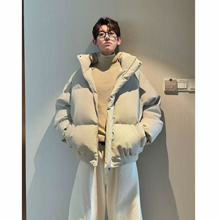 HN潮牌【帆布皮】冬季立体纹理感立领棉服男百搭简约休闲保暖棉衣