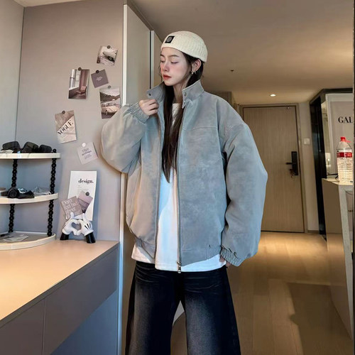 HN潮牌-【扎染pu】春季新款复古立领皮衣夹克痞帅宽松百搭外套