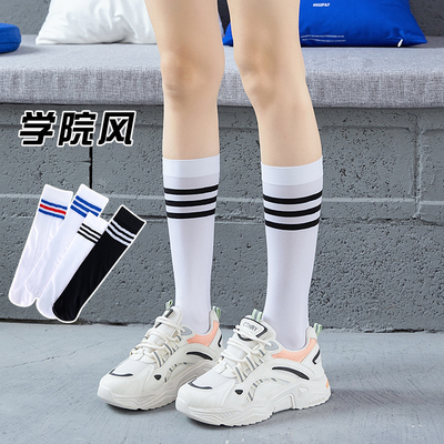 长筒袜子女春夏韩版三杠小腿丝袜