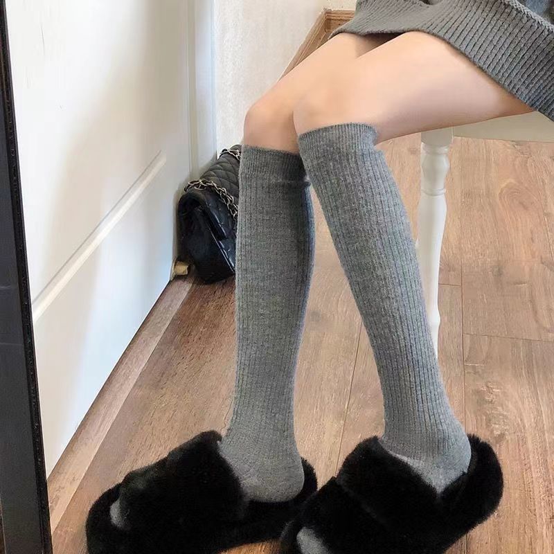 高筒袜子显瘦百搭纯色jk小腿袜子