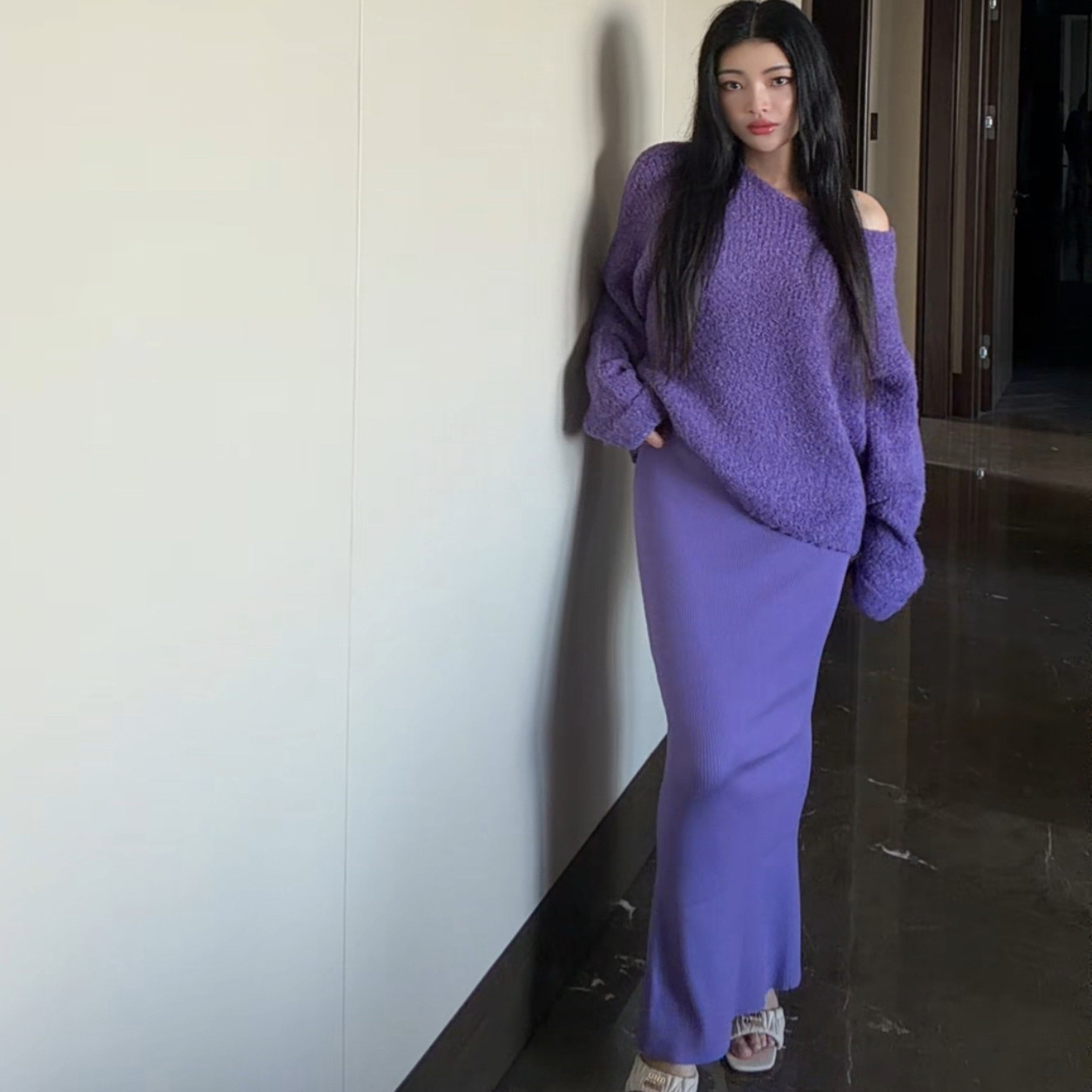 【紫色毛衣】周丹倪同款紫圆领咩咩坨坨毛衣圆领毛衣超柔软舒适