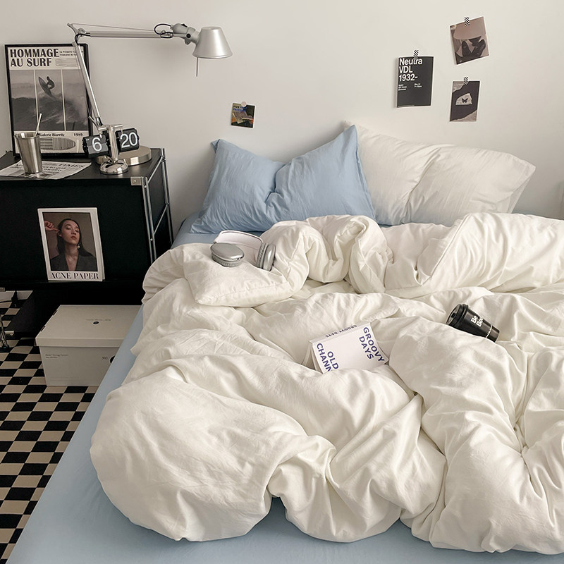 夏季水洗棉床上四件套非全棉纯棉被套床笠床单大学生宿舍三开学季