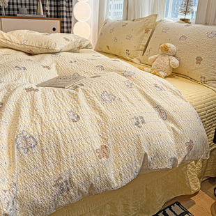 2026新款云感泡芙棉小清新简约床盖床裙四件套学生宿舍单人三件套