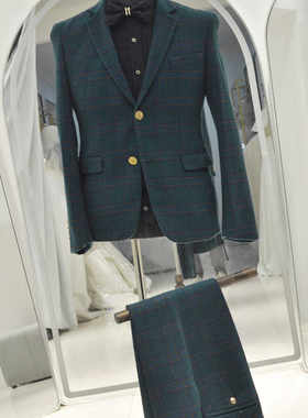 毛呢格子主持西服外套休闲秋冬