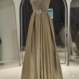 二手礼服简约时尚生日宴领奖礼服显瘦香槟色V领精致舒适缎面面料