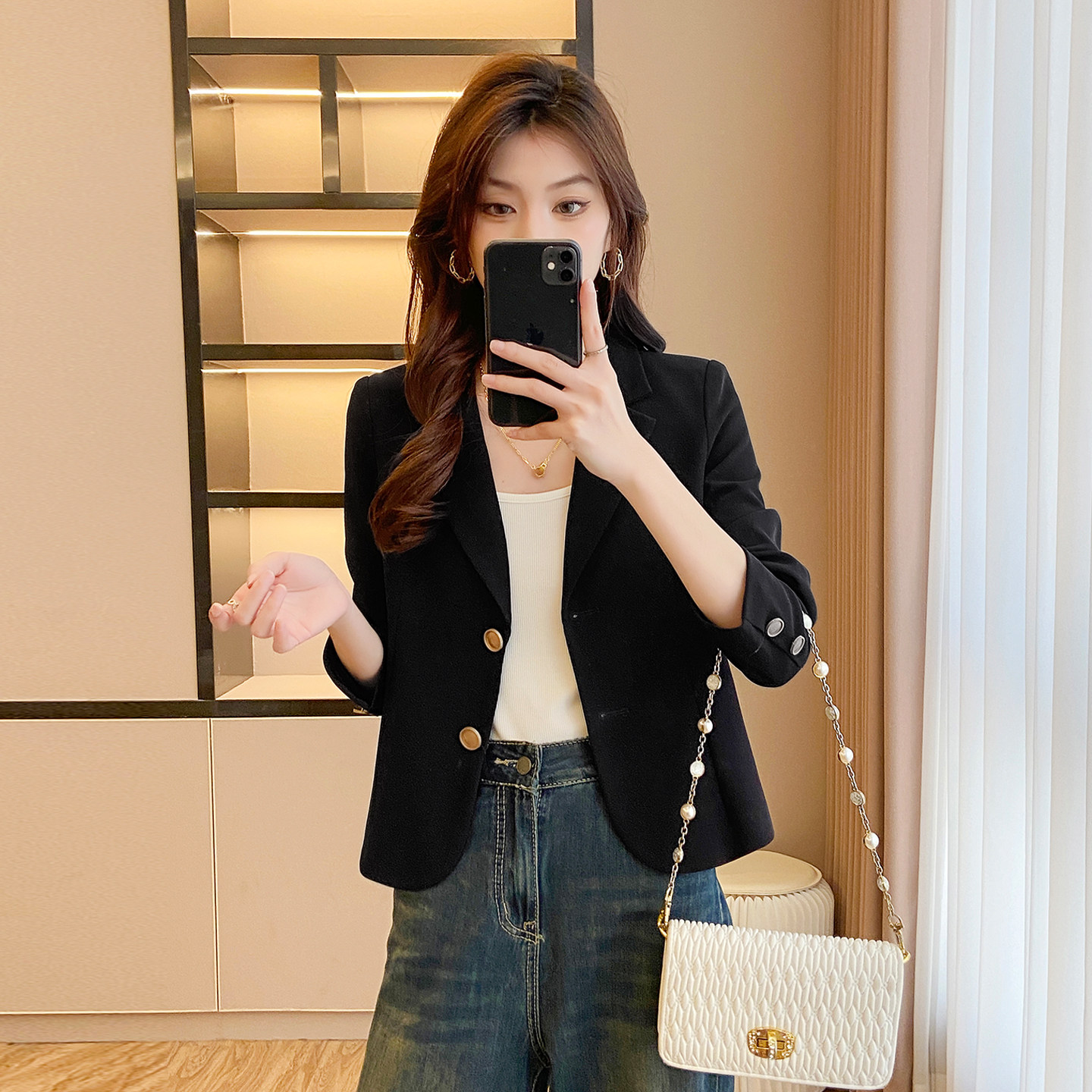 短款西装外套女春秋季2026新款时尚气质百搭修身上衣长袖小西服,女装/女士精品,常规大码外套,淘宝优惠券,粉丝福利购,淘宝优惠卷