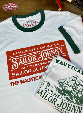 SAILOR JOHNNY美式复古撞色领口纯棉270g重磅圆领短袖T恤男女
