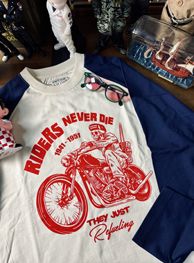 SAILOR JOHNNY美式复古机车骷髅245g宽松版插肩长袖T恤男女秋冬