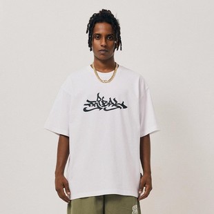 TRIBAL涂鸦文字基础短袖T恤圆领短袖T恤美式潮牌街舞滑板西海岸