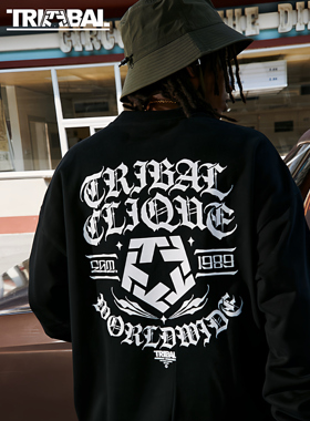 TRIBAL 哥特字TSTAR组合卫衣美式街头潮牌宽松圆领街舞套头卫衣