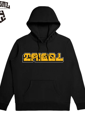 TRIBAL黄色涂鸦字连帽卫衣街舞滑板美式嘻哈印花加绒上衣宽松街头