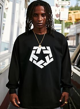 TRIBAL TSTAR基础LOGO长袖T恤美式街头潮牌街舞滑板情侣宽松圆领T