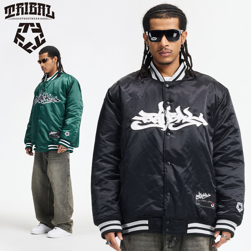 TRIBAL美式嘻哈涂鸦棒球服秋冬街舞滑板复古oversize街头夹棉外套,男装,棉衣,淘宝优惠券,粉丝福利购,淘宝优惠卷
