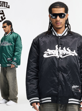 TRIBAL美式嘻哈涂鸦棒球服秋冬街舞滑板复古oversize街头夹棉外套