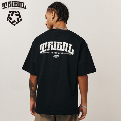 TRIBAL复古字母涂鸦宽松T恤