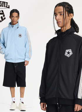 TRIBAL美式嘻哈涂鸦LOGO立领街舞侧条纹宽松复古hiphop运动夹克男