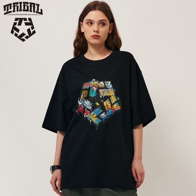美式涂鸦街头宽松短袖T恤男