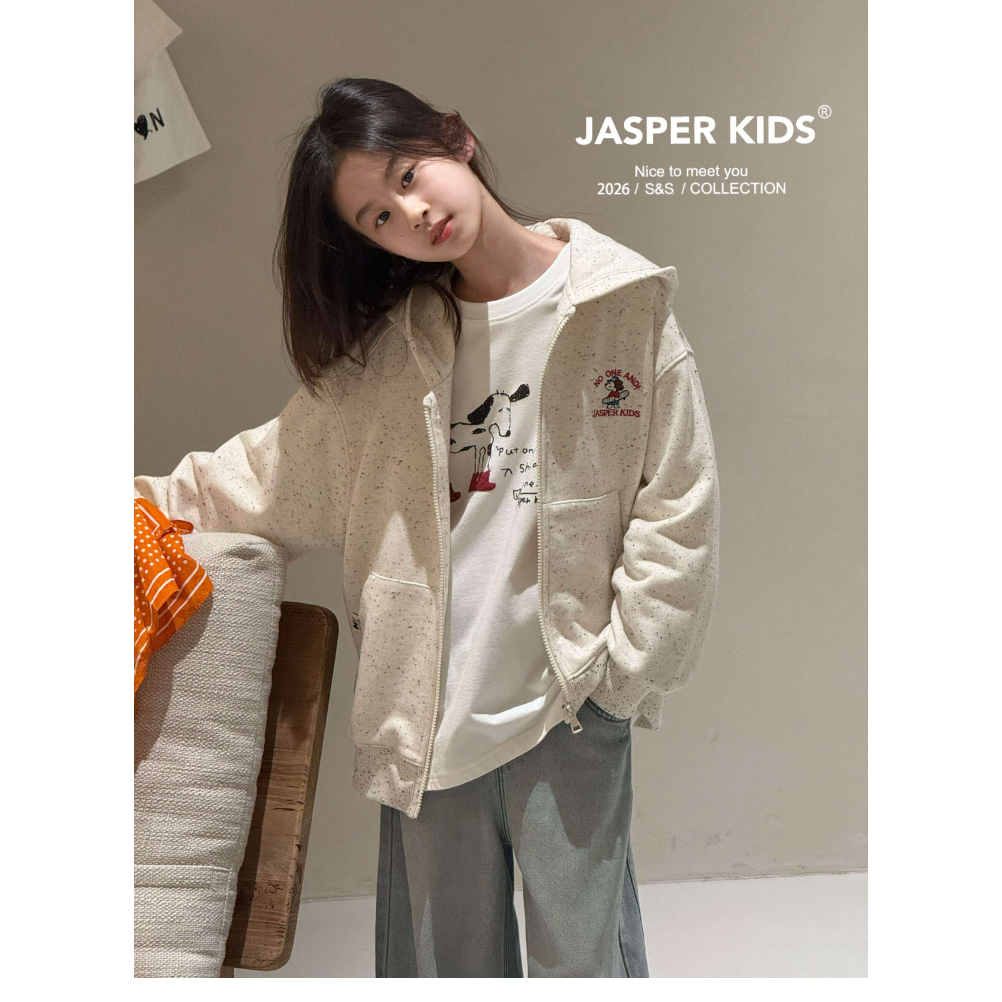 波拉JASPER韩国童装儿童休闲外套2026春装男女童拉链连帽卫衣上衣