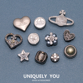 装 Crocs洞洞鞋 卡骆驰配件鞋 扣 饰银色质感金属失落星球 花配饰鞋