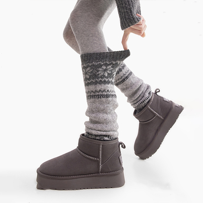 灰色发热保暖羊毛袜套堆堆袜女秋冬小腿叠穿连裤袜加厚费尔岛腿套