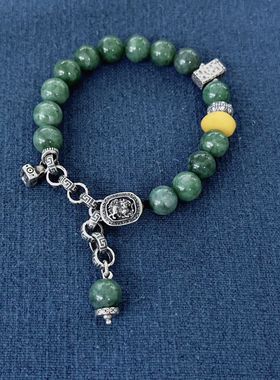天然翡翠手链女复古中式绿玉石串珠银饰手串女首饰原创设计个性