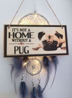 巴哥装饰画pug犬篱笆挂画客厅床头玄关阳台壁画数字油画沙发装饰