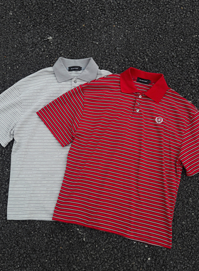 TNMK 美式复古男士短袖t恤松弛感慵懒小众刺绣条纹POLO衫宽松翻领