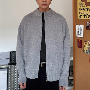 保暖针织开衫 新品 潮 街头复古老钱立领毛衣外套男女25冬季 TNMK美式