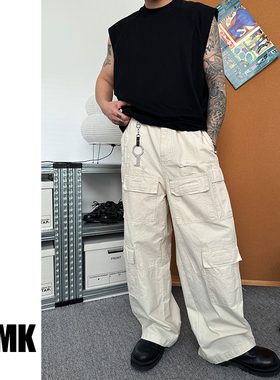 TNMK Cargo做旧多口袋工装裤宽松破坏直筒裤潮美式休闲阔腿长裤男