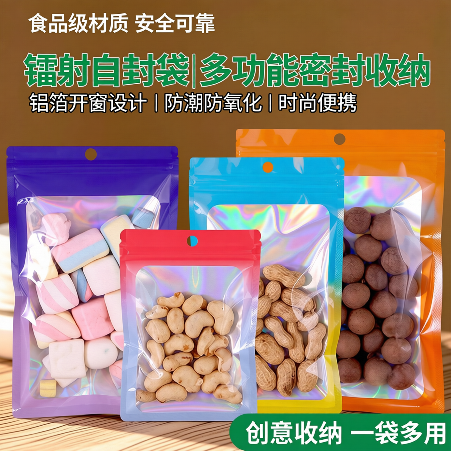 镭射彩色自封袋铝箔开窗化妆品密封袋耳环饰品封口袋阴阳自封袋